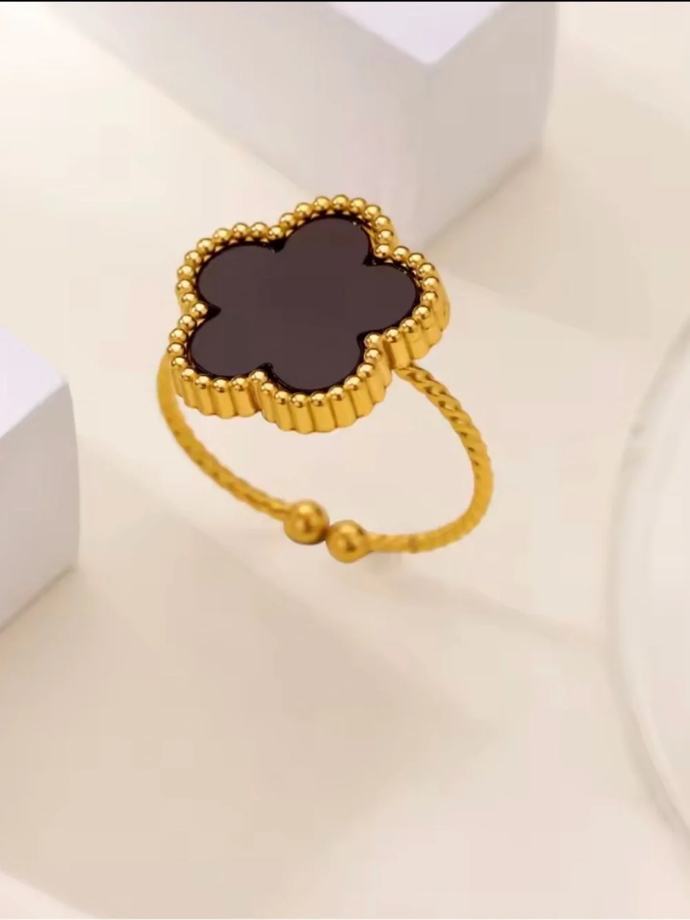 Gold Stainless Steel Ring Set – MOM Ring + Black Clover Ring | Water Resistant